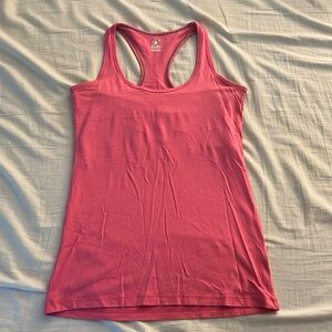 Pink racerback workout tank with built in “sports bra”